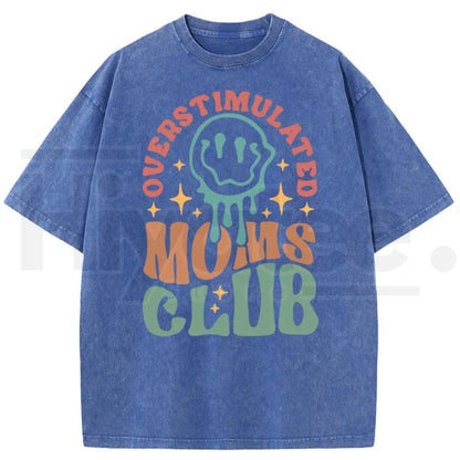 Holafish Oversized Acid Wash Vintage “MOM’S Club” T-Shirt – Heavyweight Cotton Streetwear Graphic Tee, Mother’s Day Gift - Hiyatee