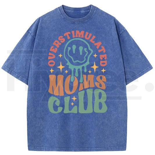 Holafish Oversized Acid Wash Vintage “MOM’S Club” T-Shirt – Heavyweight Cotton Streetwear Graphic Tee, Mother’s Day Gift - Hiyatee