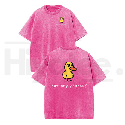 Holafish Women's Retro Vintage "Eat Grapes?" Duck Graphic T-Shirt – Oversized Heavy Washed Cotton Streetwear Tee - Hiyatee