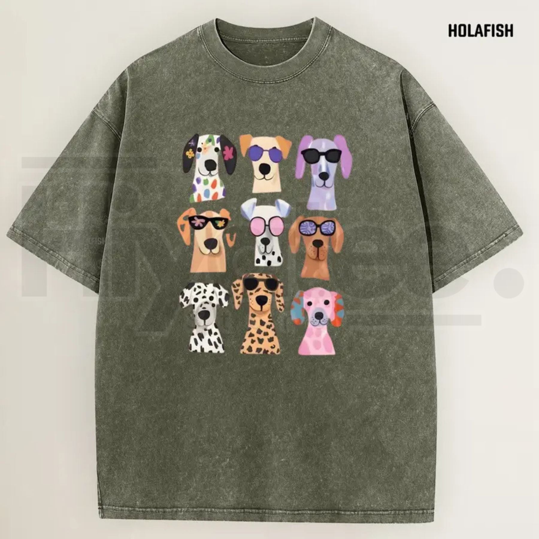 Holafish Women's Vintage Acid Wash Funny Dog Graphic Tee – Soft Breathable Cotton Casual Summer Top - Hiyatee
