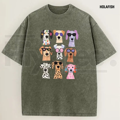 Holafish Women's Vintage Acid Wash Funny Dog Graphic Tee – Soft Breathable Cotton Casual Summer Top - Hiyatee