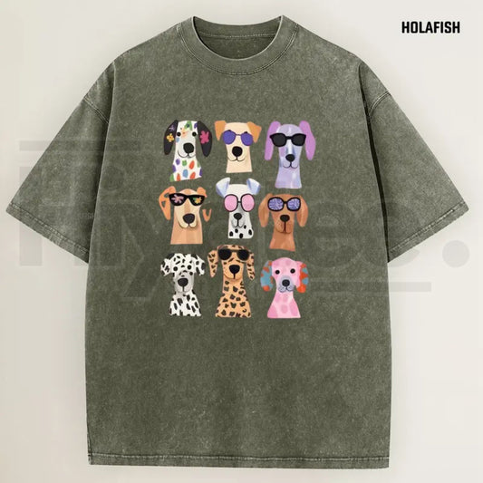 Holafish Women's Vintage Acid Wash Funny Dog Graphic Tee – Soft Breathable Cotton Casual Summer Top - Hiyatee