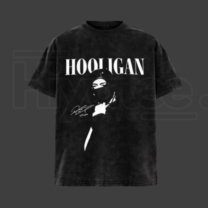 Hooligan Graphic Vintage Washed T-Shirt – Dark Streetwear K-Pop Inspired Oversized Tee - Hiyatee