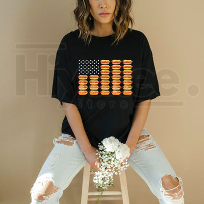 Hot Dog American Flag July 4th T-Shirt – Funny Patriotic Summer BBQ Tee - Hiyatee