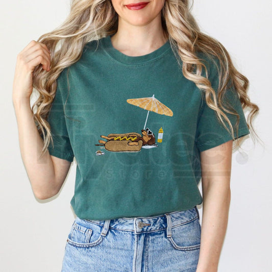 Hot Dog On Beach Dachshund Embroidered Summer Comfort Colors® T-Shirt – Funny Weiner  Dog Beach Tee, Embroidered Summer Shirt - Hiyatee