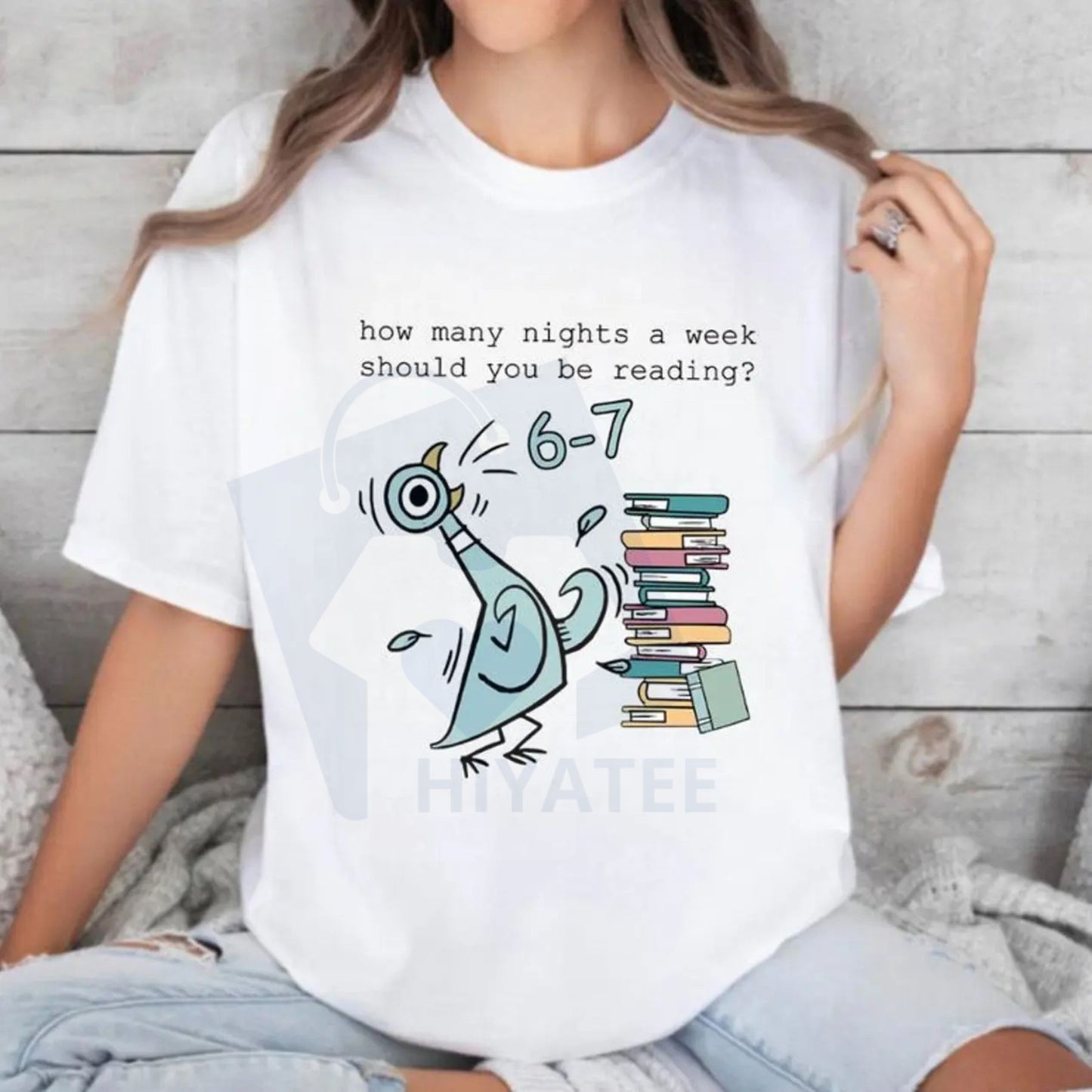 "How Many Nights A Week Should You Be Reading 6-7" Shirt – Pigeon Elephant Piggie Children's Books Tee - Hiyatee