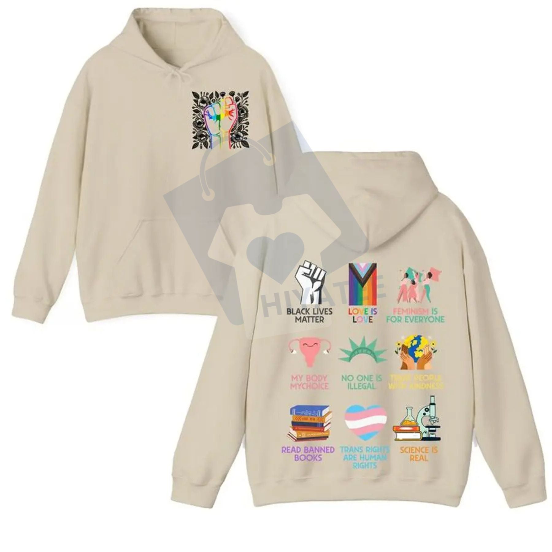 Human Rights "Love Is Love" 2-Sided Hoodie – Pride Month Unisex Pullover, Equality Slogan Gift for Him & Her - Hiyatee