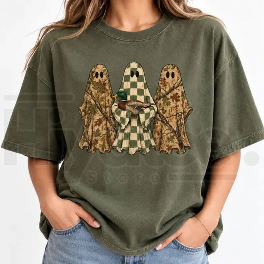 Hunting Season Ghosts Comfort Colors Shirt Camo Mallard Duck Halloween Tee - Hiyatee