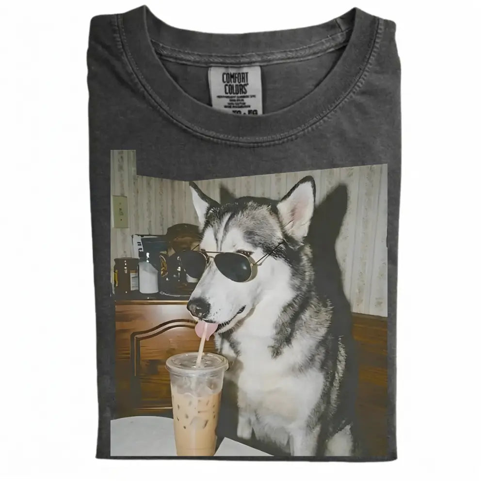 Comfort Colors 50+ Dog Breeds Available Drinking Iced Coffee Shirt – Vintage 90s Funny Edgy Dog Meme Tee, Unisex Casual Streetwear Gift