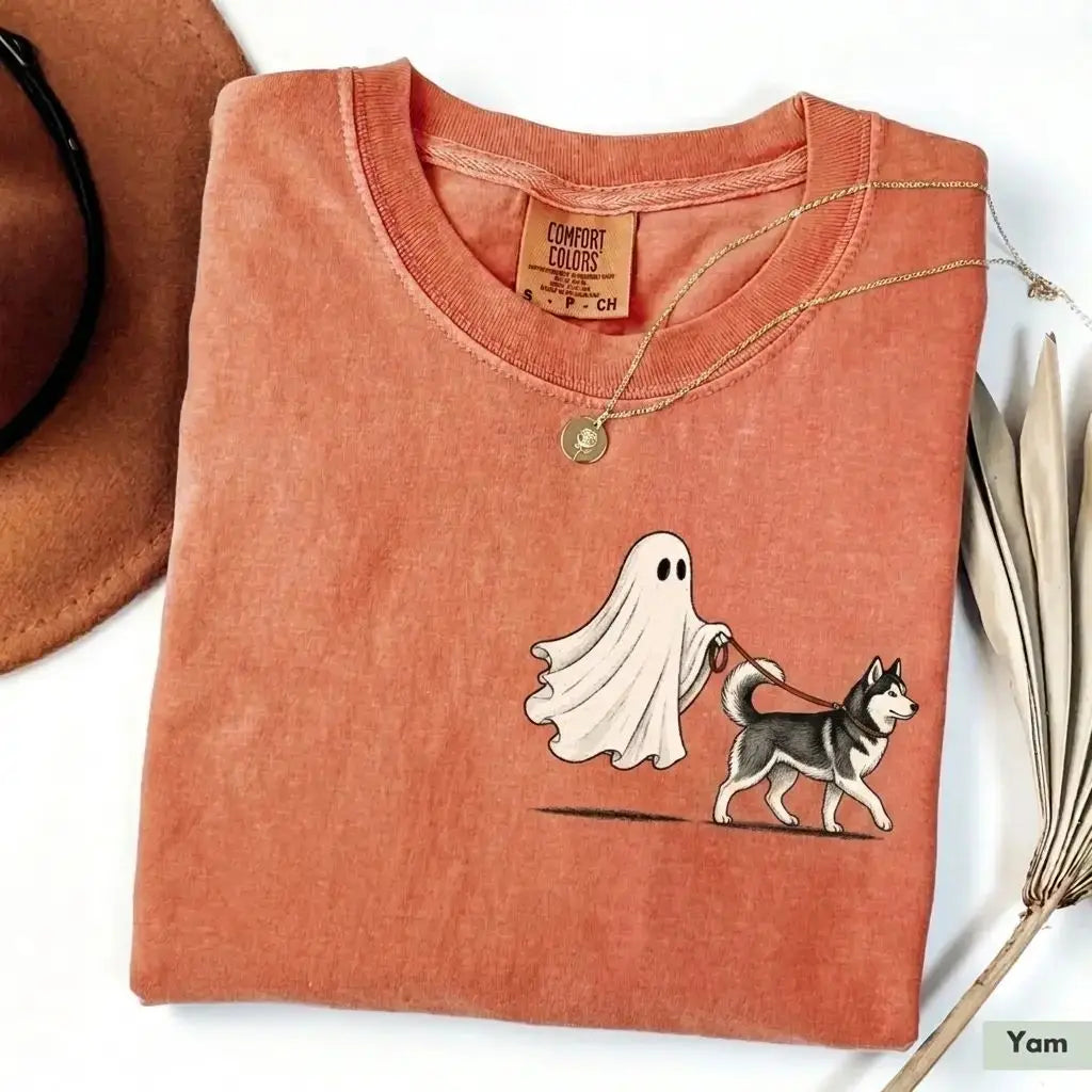 Comfort Color Ghost Walking Dog Halloween Shirt Cute Personalized Pet Tee