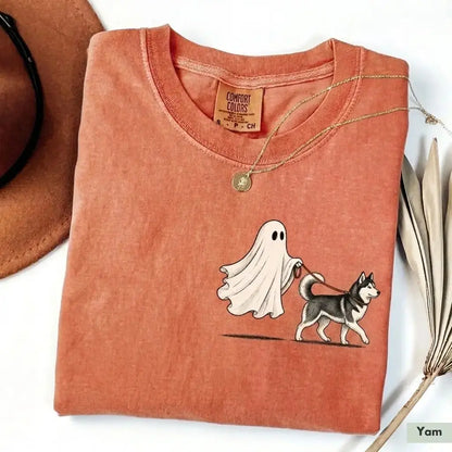 Comfort Color Ghost Walking Dog Halloween Shirt Cute Personalized Pet Tee