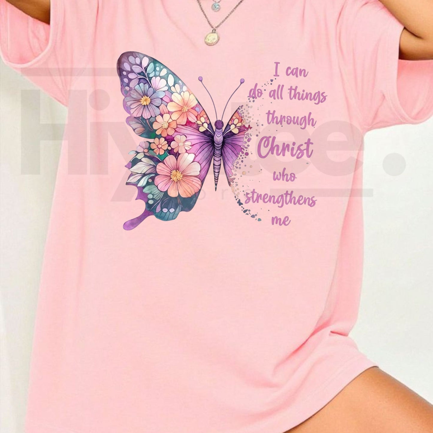 I Can Do All Things Through Christ Butterfly T-Shirt – Christian Faith Graphic Tee - Hiyatee