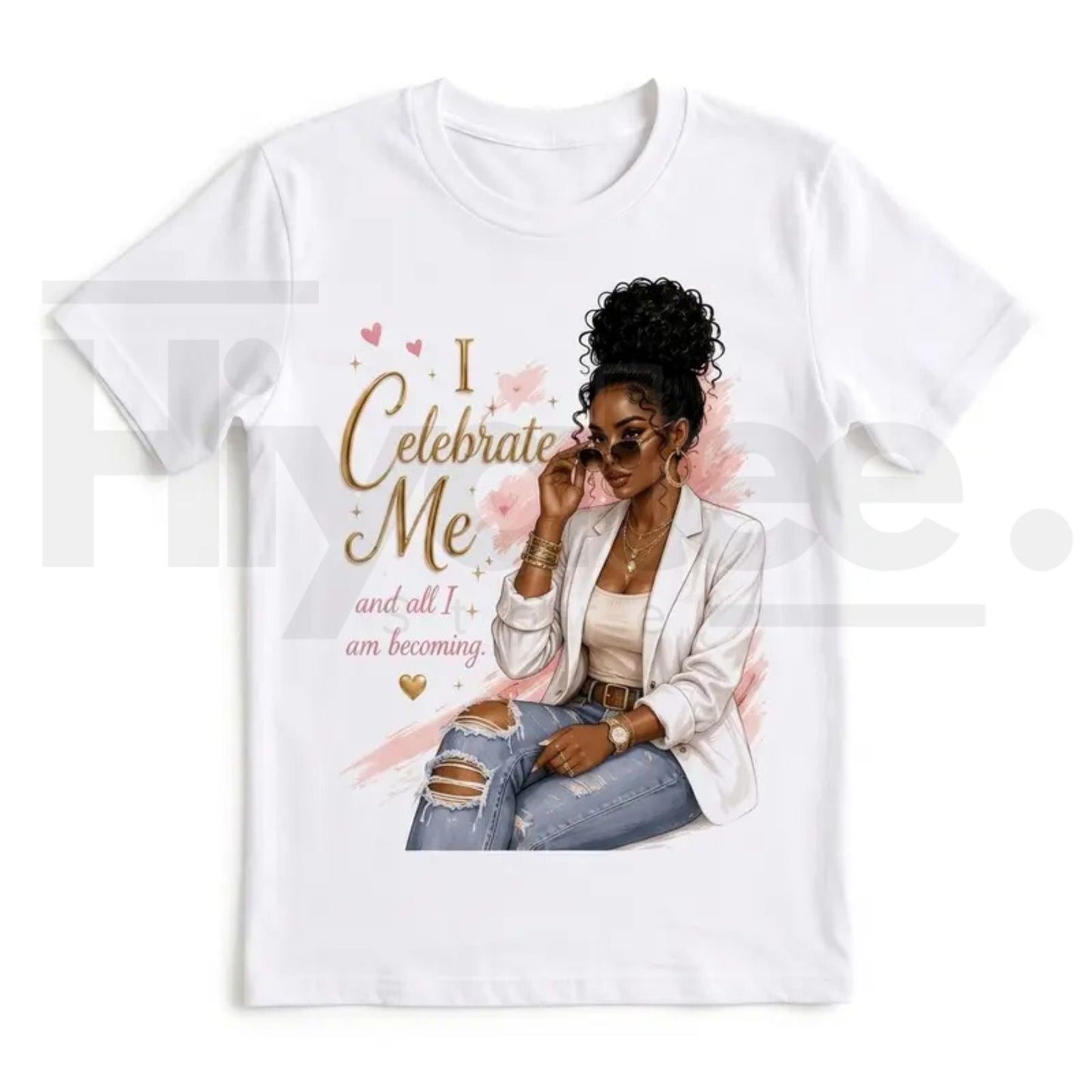 I Celebrate Me Metallic Golden Typography T-Shirt – Vintage Graphic Tee - Hiyatee