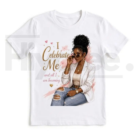 I Celebrate Me Metallic Golden Typography T-Shirt – Vintage Graphic Tee - Hiyatee