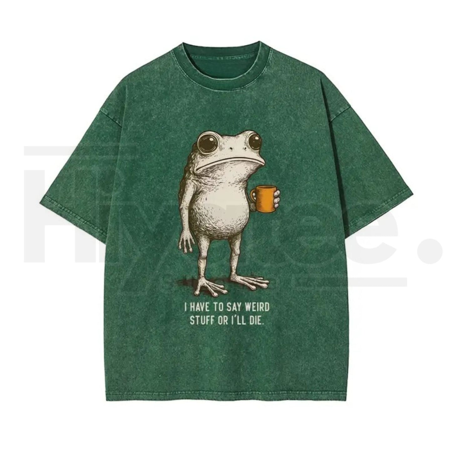 "I HAVE TO SAY WEIRD STUFF" Funny Frog Oversized Vintage Graphic T-Shirt – Retro Eco-Friendly Washed Stretch Cotton Top - Hiyatee