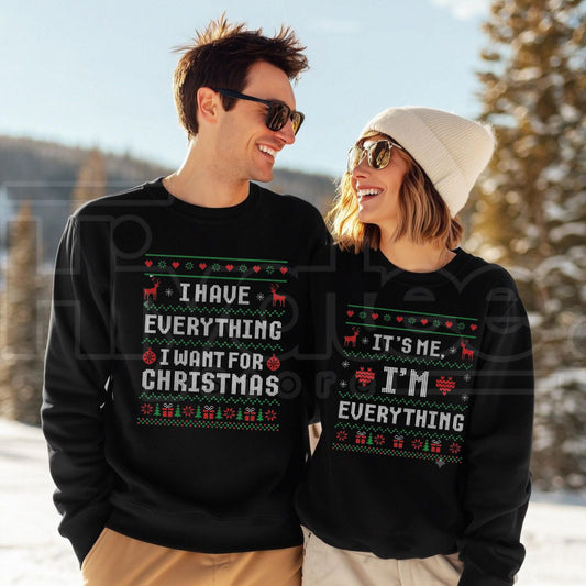 I Have Everything I Want For Christmas Couples Sweatshirt, Funny Matching Holiday Pullover - Hiyatee
