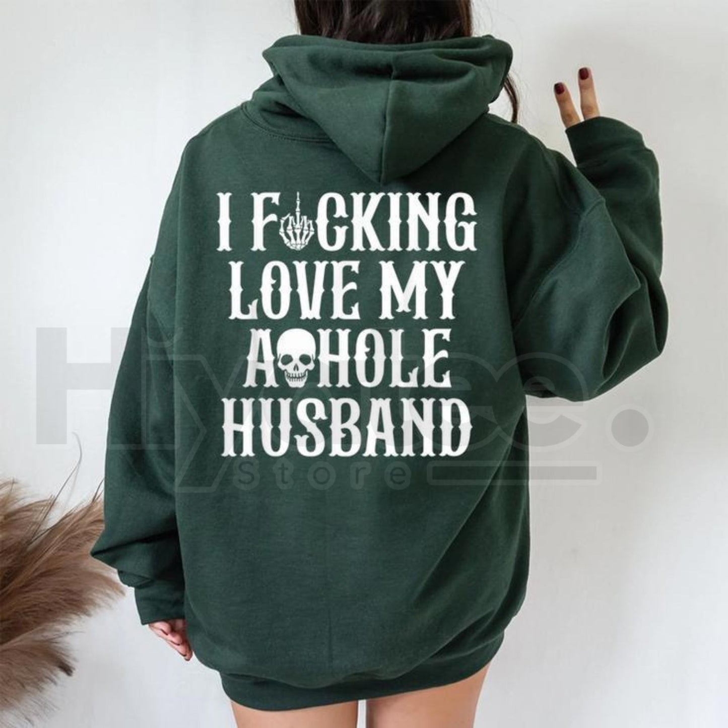 "I Love My Asshole Husband" Skull Oversized Hoodie - Hiyatee
