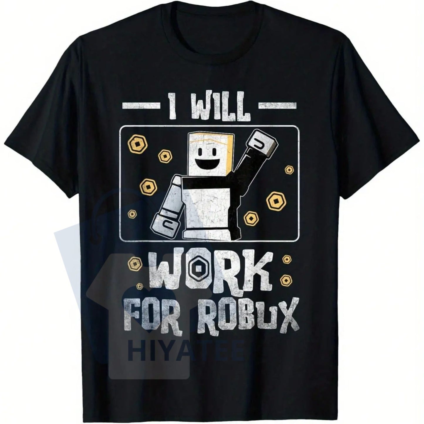 "I Will Work For Robux" T-Shirt – Pixelated Graphic Breathable Cotton Tee For Gamers - Hiyatee
