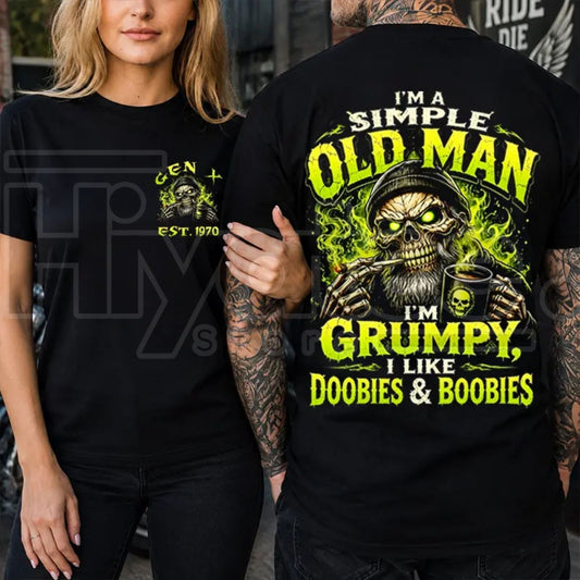 I'm A Simple Old Man Skull T-Shirt – Custom Year Grumpy Doobies Boobies Tee - Hiyatee