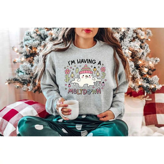 I'm Having A Meltdown Sweatshirt: Funny Snowman Winter Mental Health Sweater - Hiyatee
