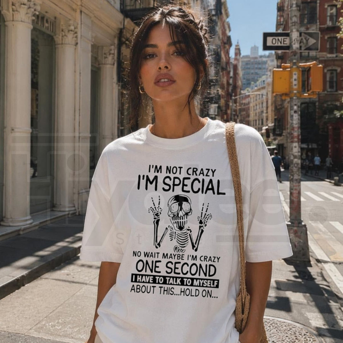 I'm Not Crazy I'm Special Graphic T-Shirt – Funny Skeleton Quote Sarcastic Tee - Hiyatee