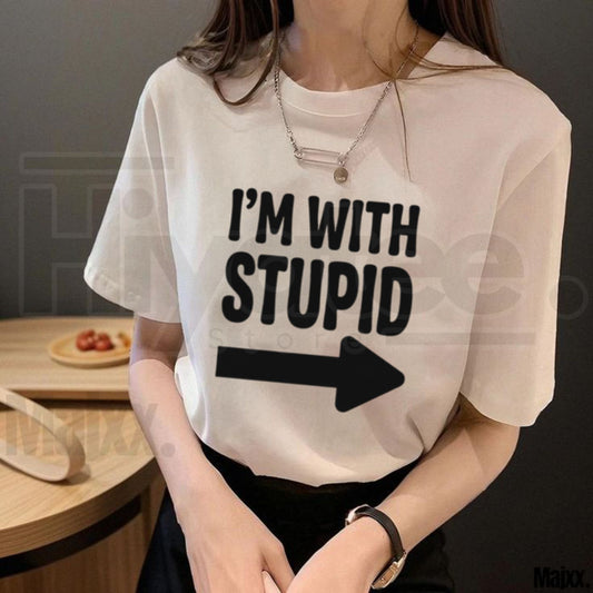 I'm With Stupid Funny Couple T-Shirt – Matching Arrow Graphic Tee - Hiyatee
