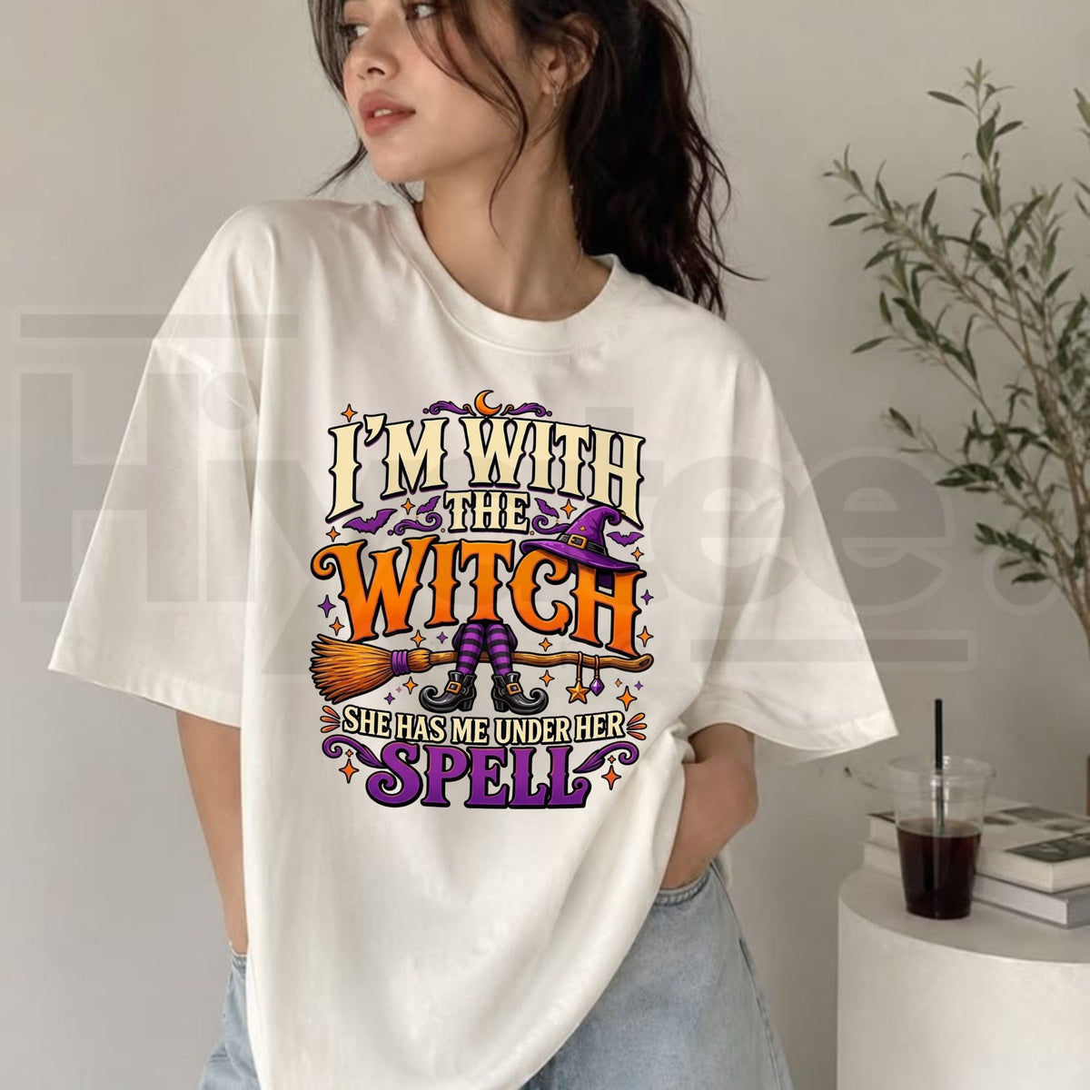 I'm With The Witch T-Shirt – Funny Broom Graphic Halloween Tee - Hiyatee