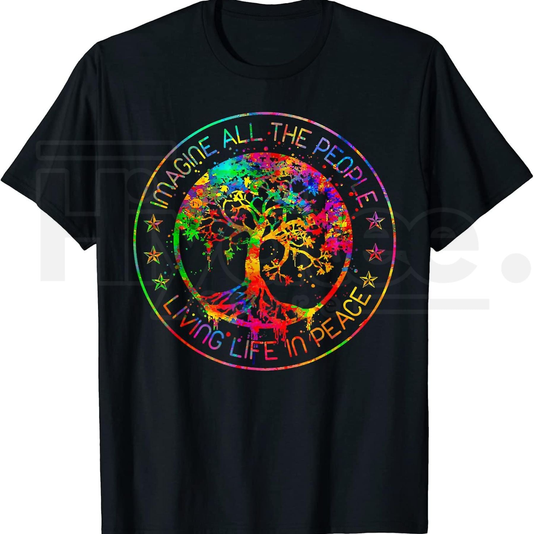 Imagine Living Life In Peace Tie Dye T-Shirt – Retro Hippie Retro Peace Graphic Tee - Hiyatee