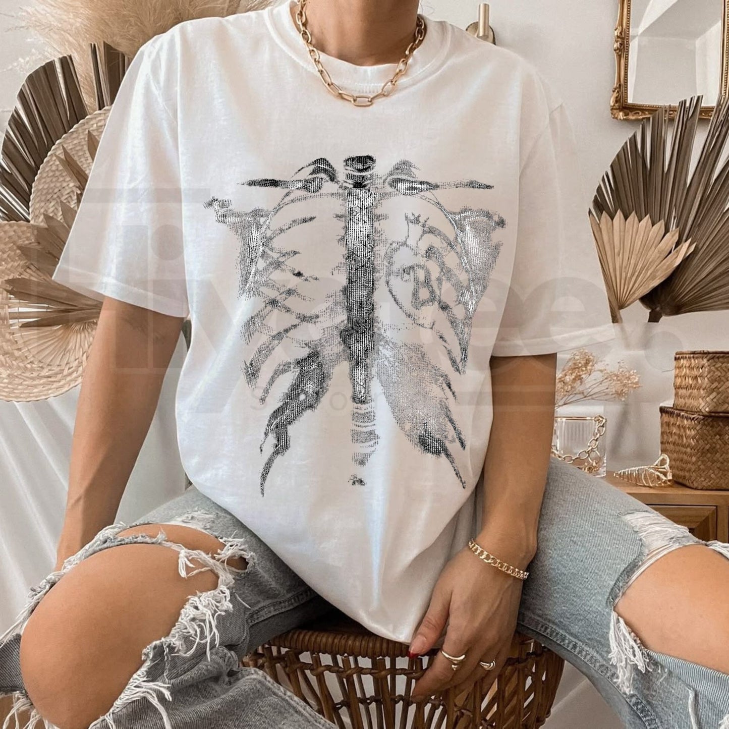 Inflation Skeleton Ribcage T-Shirt – Oversized Thermal Tee - Hiyatee