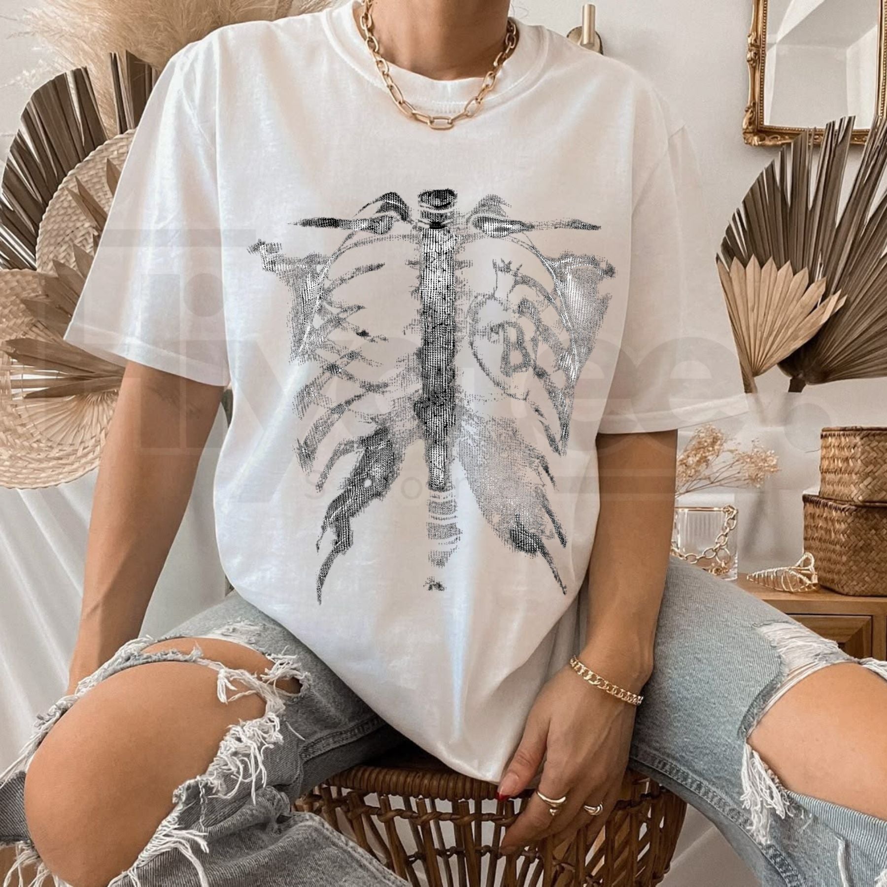Inflation Skeleton Ribcage T-Shirt – Oversized Thermal Tee - Hiyatee