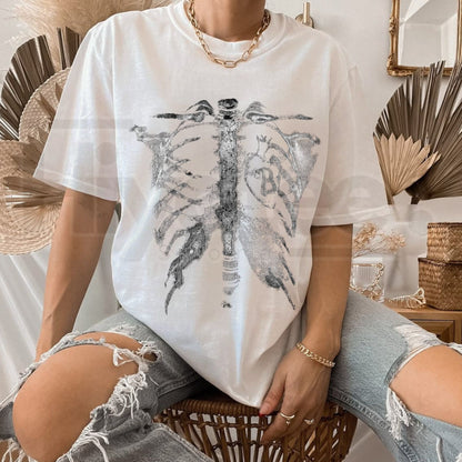 Inflation Skeleton Ribcage T-Shirt – Oversized Thermal Tee - Hiyatee