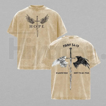 Isaiah 54:17 Armor of God T-Shirt – Vintage Washed Christian Sword & Shield Graphic Tee - Hiyatee