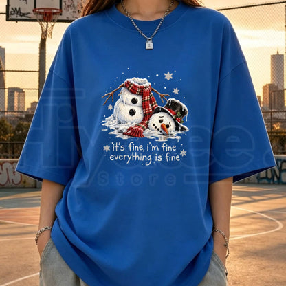 It's Fine I'm Fine Everything's Fine Snowman T-Shirt – Funny Melting Snowman Holiday Graphic Tee - Hiyatee