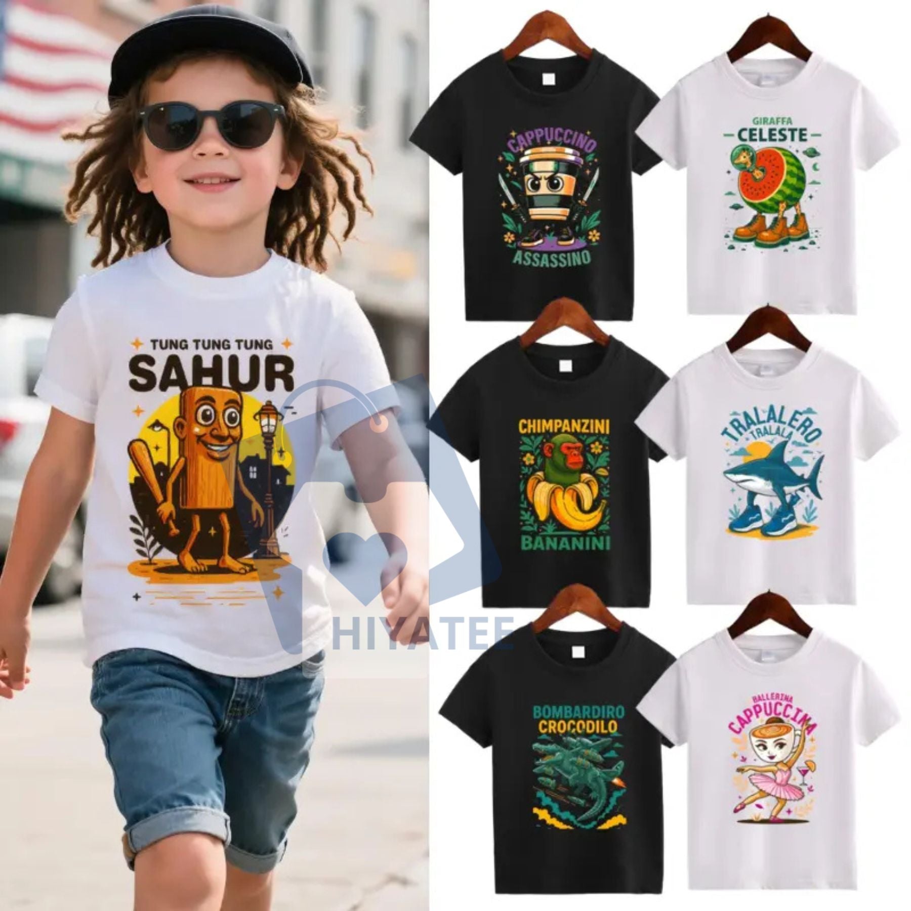 Italian Brainrot Meme T-Shirt for Kids – Funny Toddler Tee with Hand-Drawn Characters - Hiyatee
