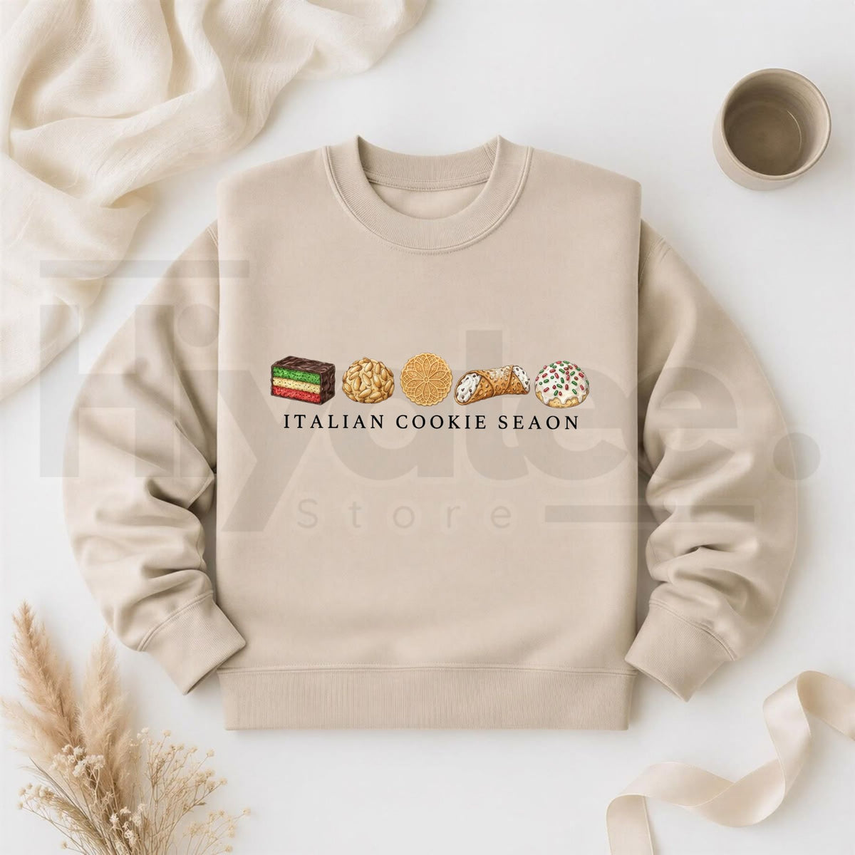 Italian Cookie Christmas Sweatshirt, Retro Holiday Bakery Graphic Pullover- Hiyatee