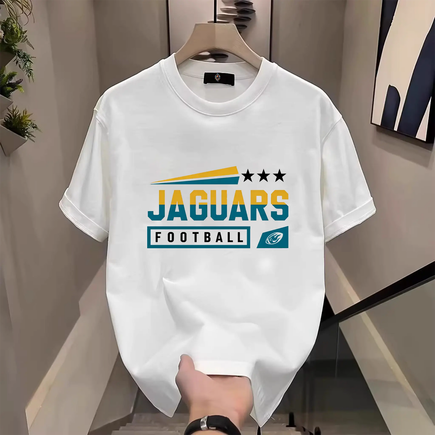 Men's Three Star Football Graphic T-Shirt – Sport Fan Game Day Crewneck Tee