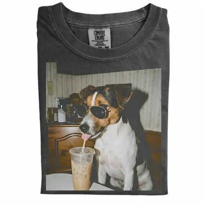 Comfort Colors 50+ Dog Breeds Available Drinking Iced Coffee Shirt – Vintage 90s Funny Edgy Dog Meme Tee, Unisex Casual Streetwear Gift