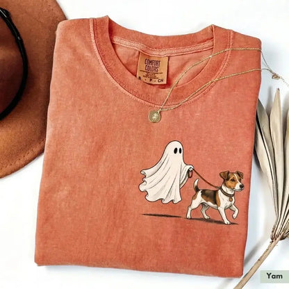 Comfort Color Ghost Walking Dog Halloween Shirt Cute Personalized Pet Tee