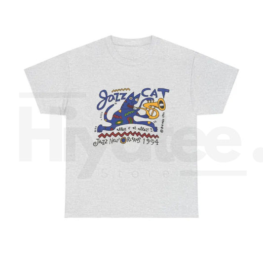 Jazz Cat Graphic T-Shirt – Retro Cartoon Cat Playing Saxophone Vintage Tee - Hiyatee