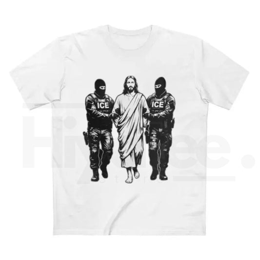 "Jesus Arrested" Parody Anti-ICE T-Shirt – Stop ICE Raids Protest Graphic Tee - Hiyatee