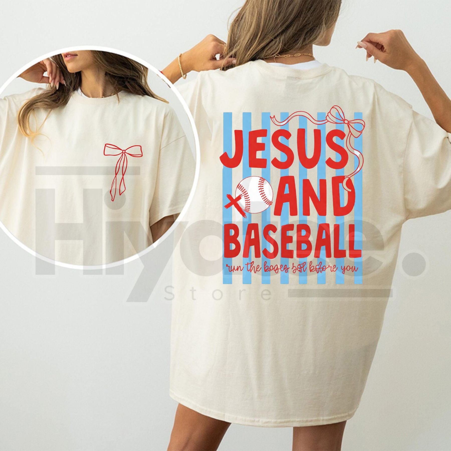 "Jesus & Baseball" 2-Sided – Christian Coquette Game Day Graphic Top - Hiyatee