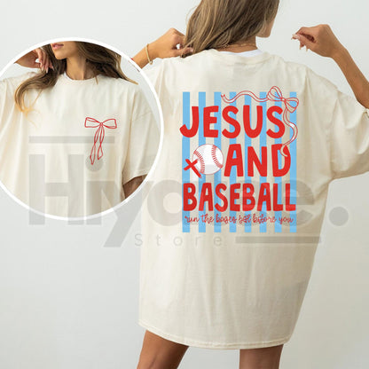 "Jesus & Baseball" 2-Sided – Christian Coquette Game Day Graphic Top - Hiyatee