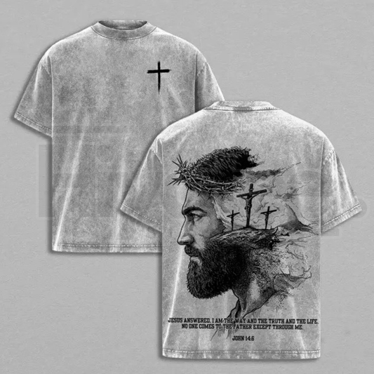 Jesus Christ John 14:6 Vintage Washed T-Shirt – Double-Sided Distressed Christian Streetwear - Hiyatee