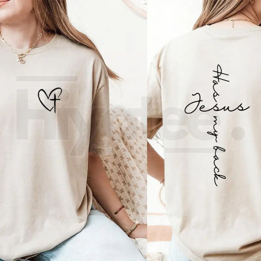 "Jesus Has My Back" Graphic Print Tee – Inspirational Christian Faith T-Shirt - Hiyatee
