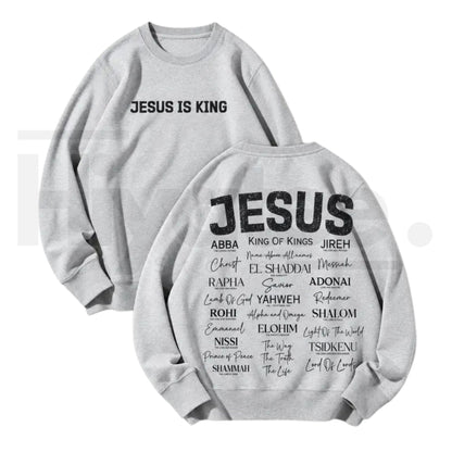 Jesus Is King Back Print Faith Crewneck Sweatshirt – Christian Aesthetic Graphic Sweater for Men & Women - Hiyatee