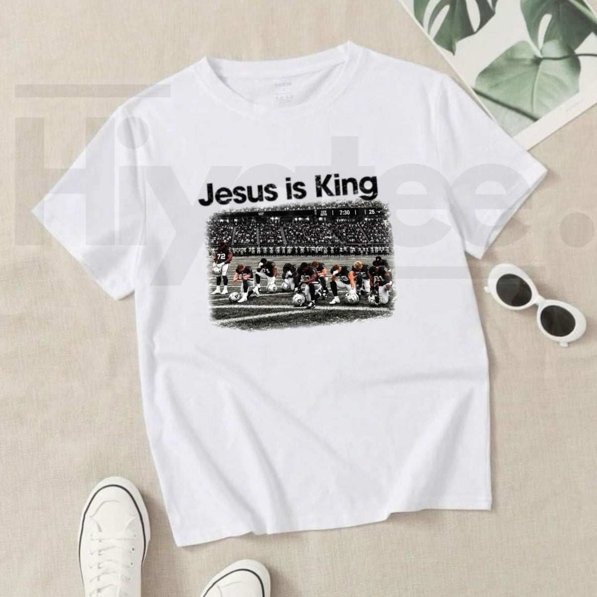 Jesus Is King Football T-Shirt – Retro Praying Team Graphic Tee - Hiyatee