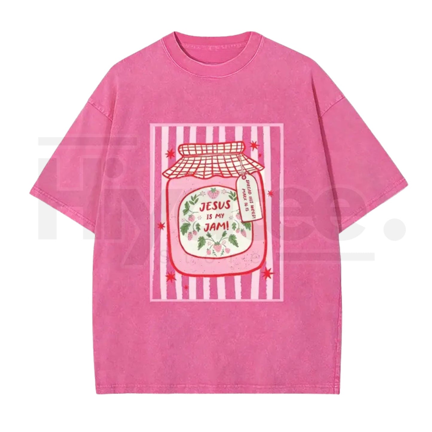 Jesus Is My Jam Vintage Washed T-Shirt – Christian Strawberry Graphic Cotton Tee - Hiyatee