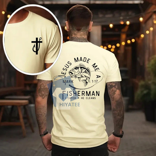 Jesus Made Me a Fishermen SVG – Fisher of Men Christian SVG for Father’s Day, Cross Fish Hook Cut File for Dad Shirts & Gifts-Hiyatee