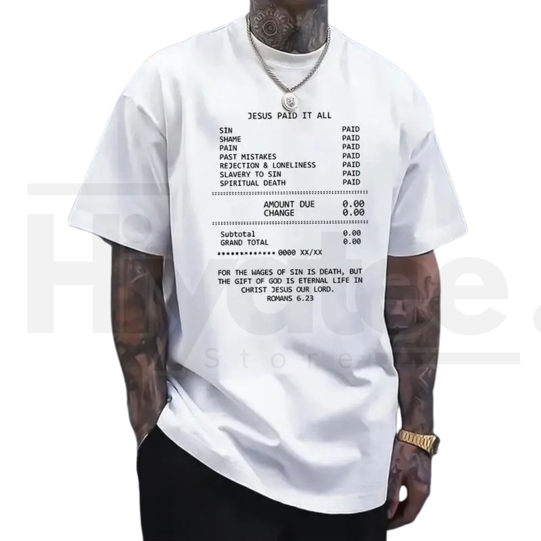 "Jesus Paid It All" Graphic Print Tee – Soft Breathable Christian Faith T-Shirt - Hiyatee