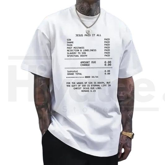 "Jesus Paid It All" Graphic Print Tee – Soft Breathable Christian Faith T-Shirt - Hiyatee